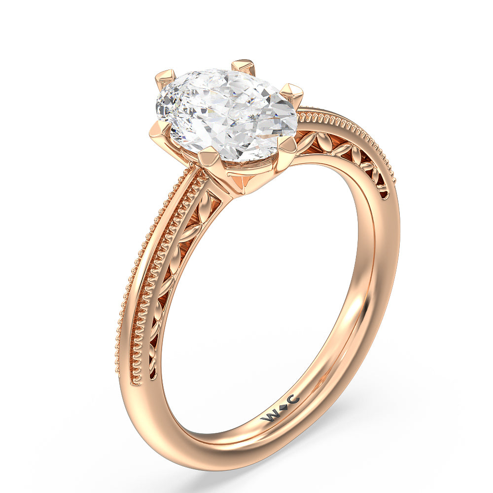 Oval Cut Milgrain Filigree Solitaire Engagement Ring with Lab Grown Diamond in 14KT Rose Gold view 3
