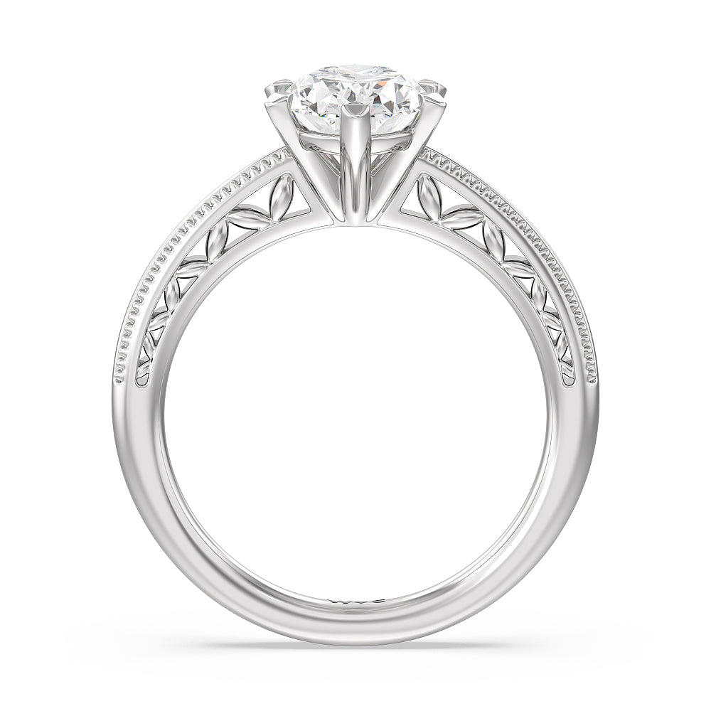 Milgrain Filigree Solitaire Engagement Ring with Oval Cut Diamond in 14KT Platinum view 2

