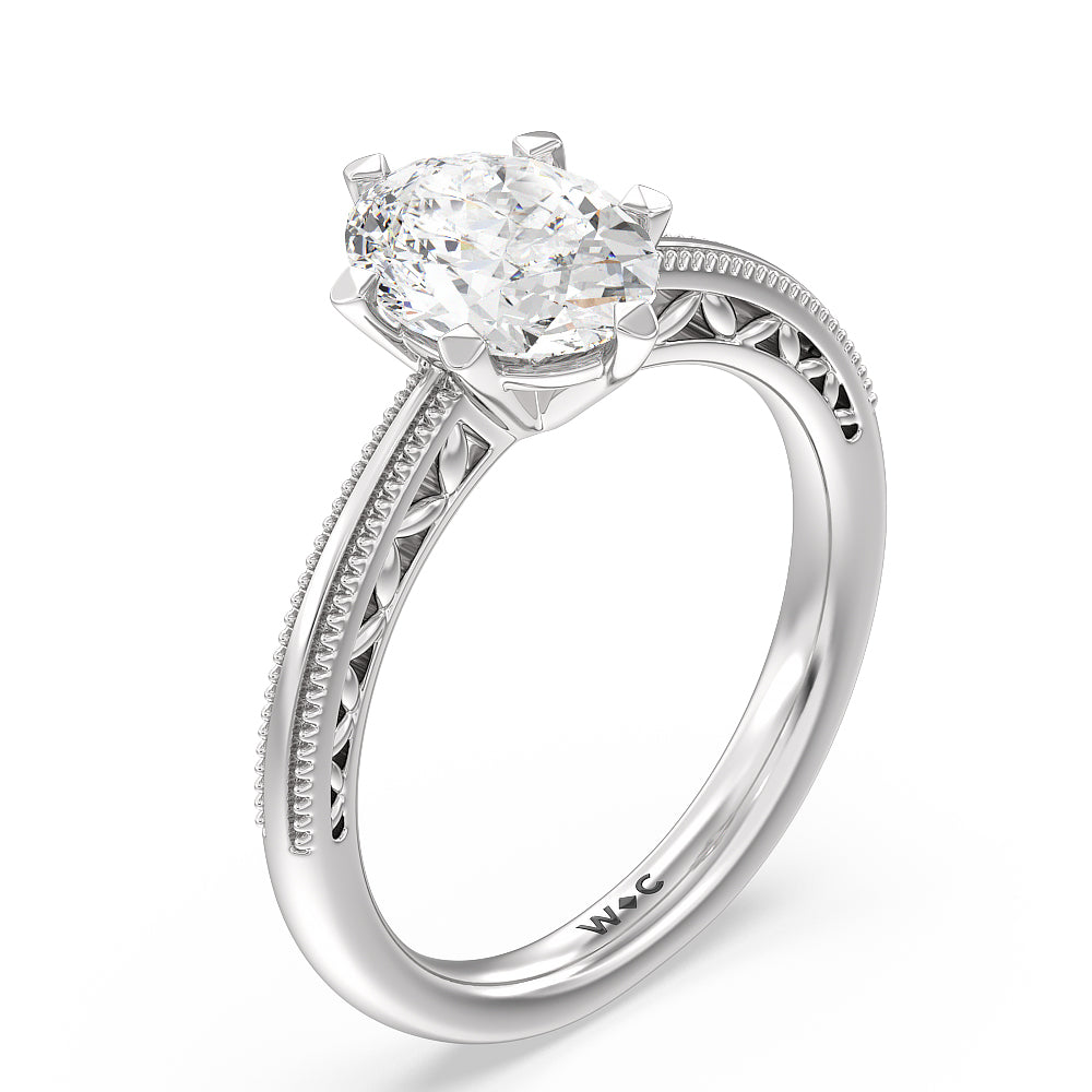 Oval Cut Milgrain Filigree Solitaire Engagement Ring with Lab Grown Diamond in 14KT Platinum view 3

