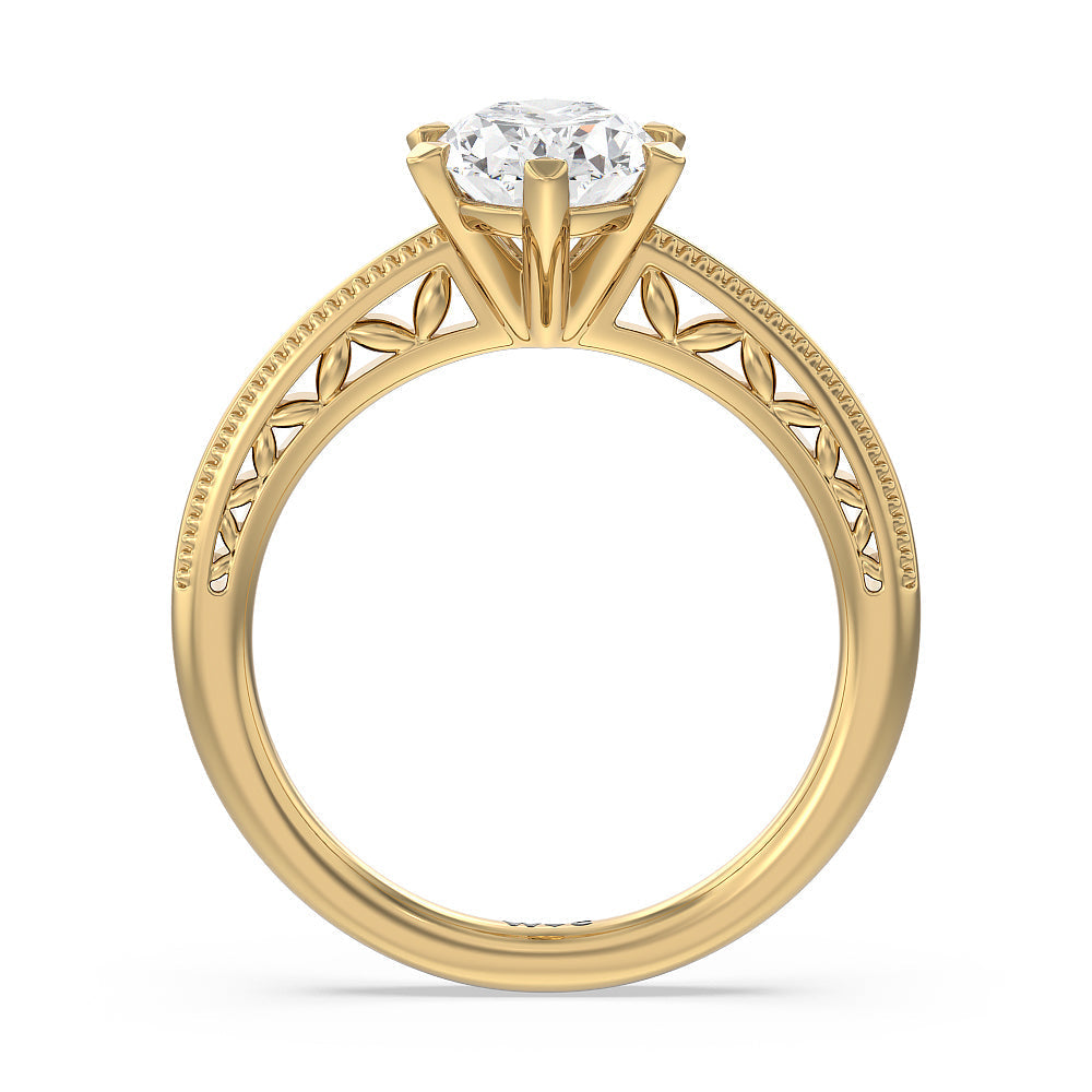 Oval Cut Milgrain Filigree Solitaire Engagement Ring with Lab Grown Diamond in 14KT Yellow Gold view 2
