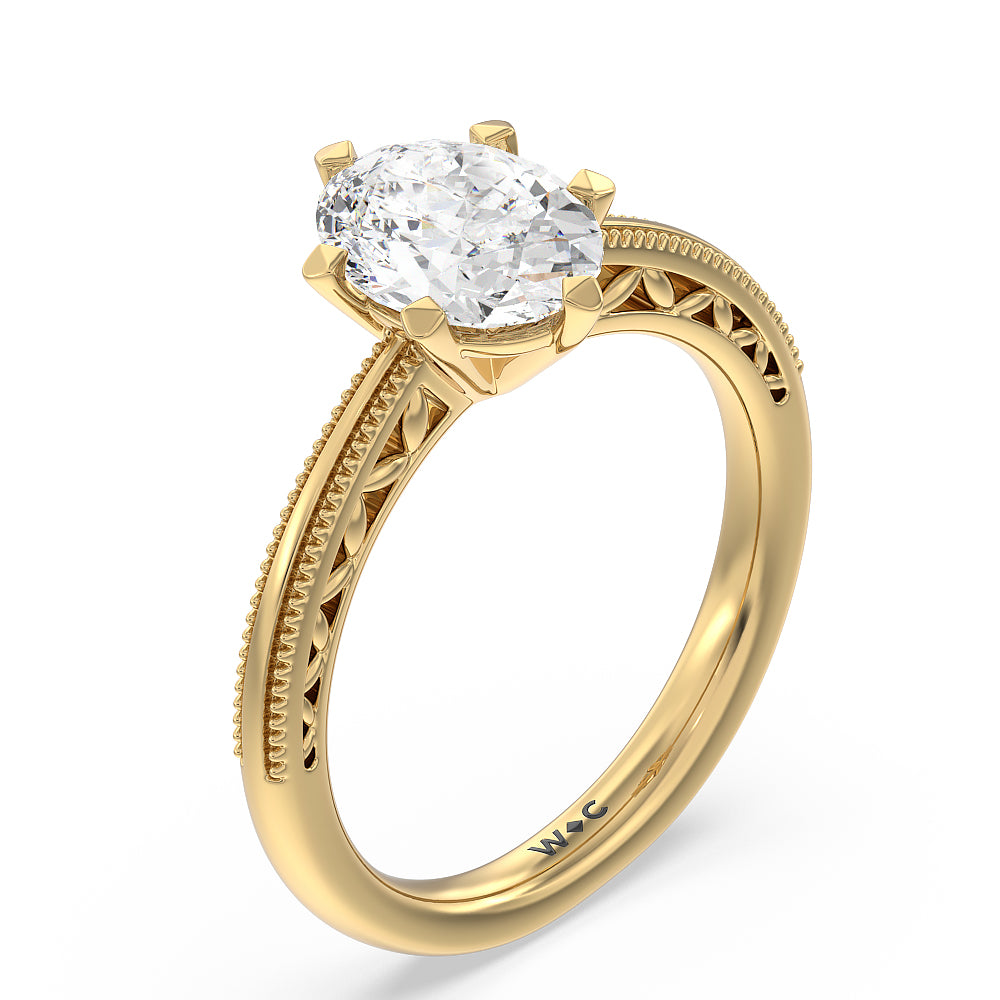 Oval Cut Milgrain Filigree Solitaire Engagement Ring with Lab Grown Diamond in 14KT Yellow Gold view 3
