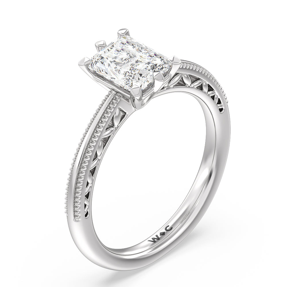 Milgrain Filigree Solitaire Engagement Ring with Radiant Cut Diamond in 14KT Platinum view 3
