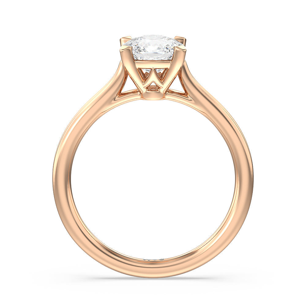 Grooved Taper Cathedral Solitaire Engagement Ring with Cushion Cut Diamond in 14KT Rose Gold view 2
