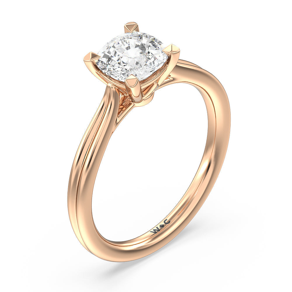 Grooved Taper Cathedral Solitaire Engagement Ring with Cushion Cut Diamond in 14KT Rose Gold view 3
