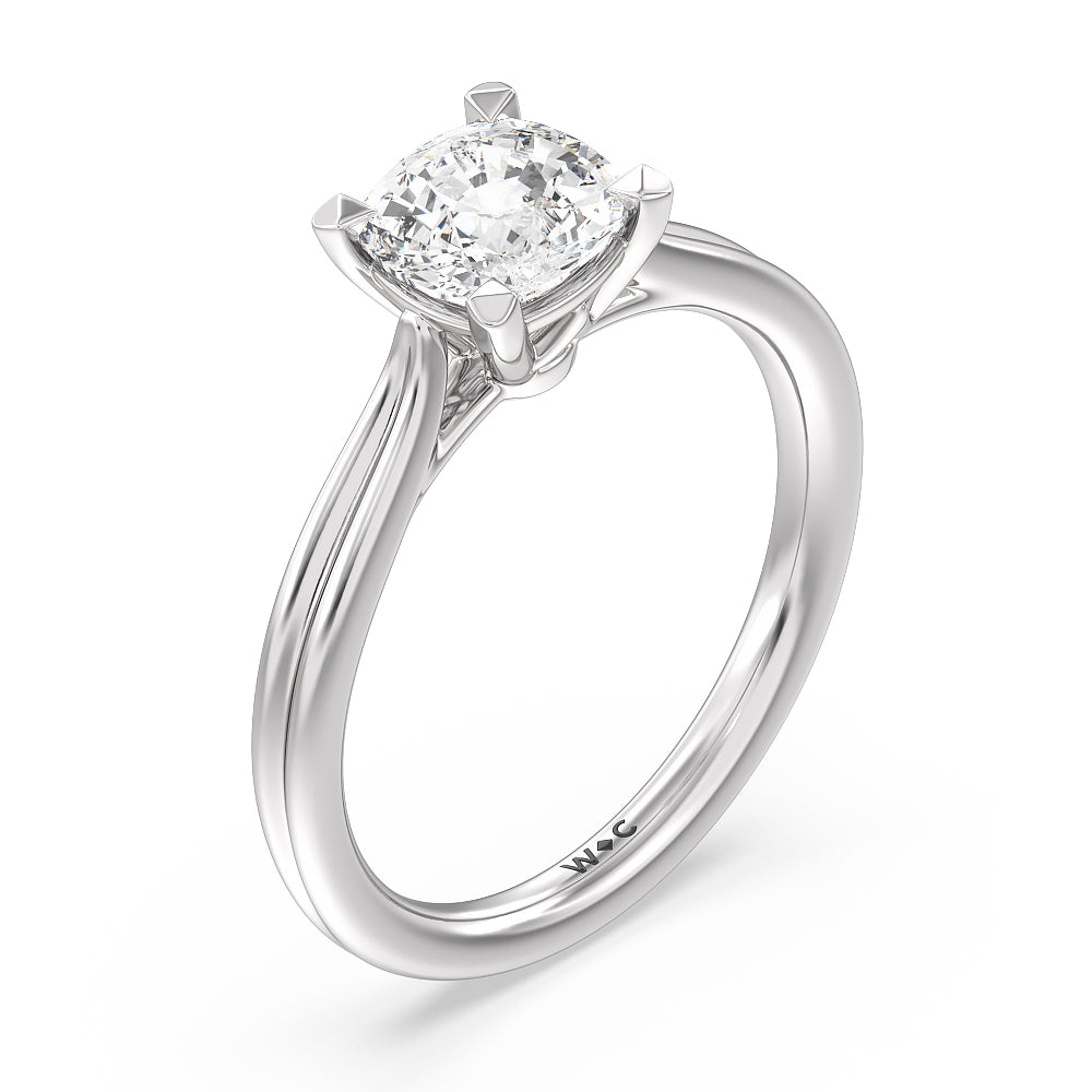 Cushion Cut Grooved Taper Cathedral Solitaire Engagement Ring with Lab Grown Diamond in 14KT Platinum view 3
