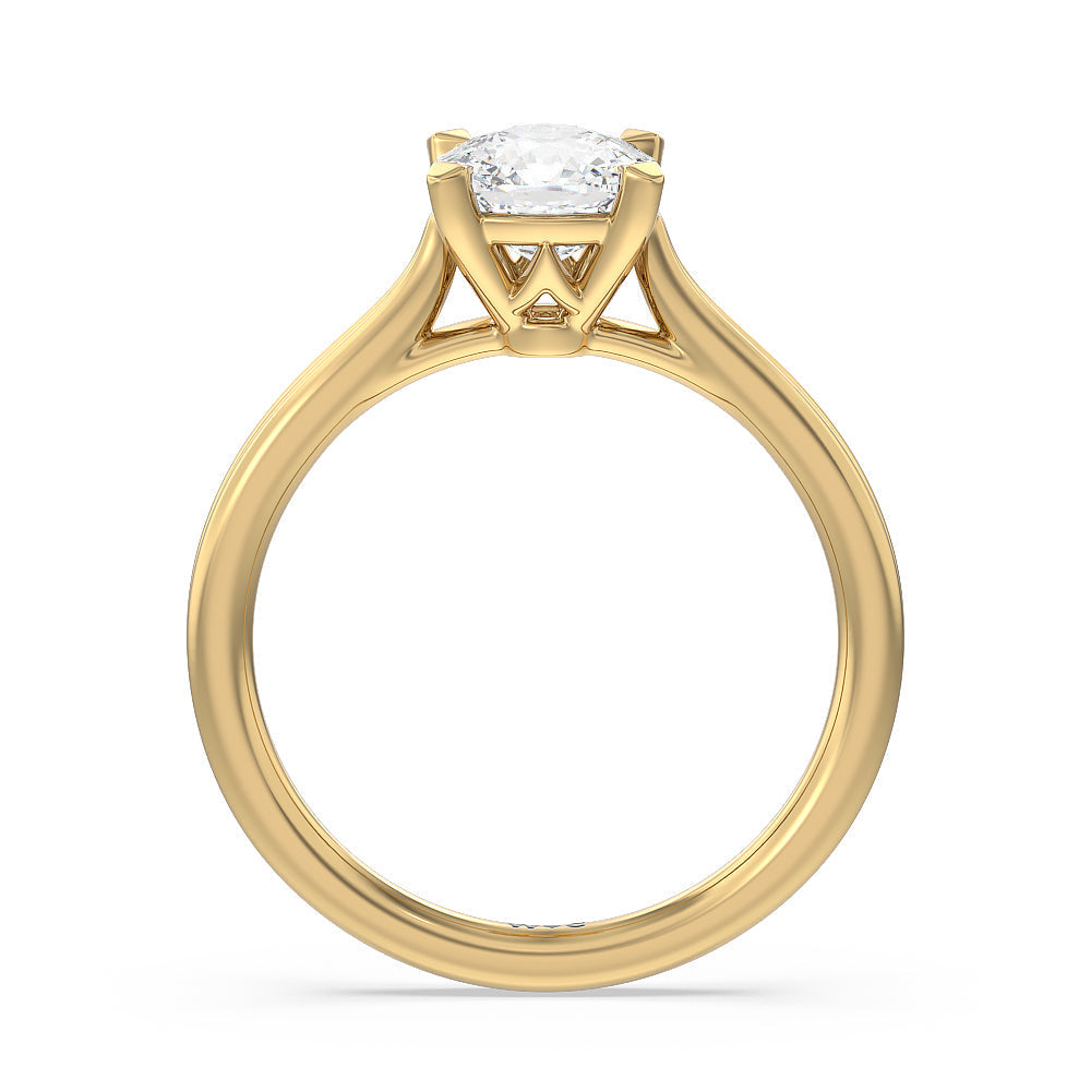 Grooved Taper Cathedral Solitaire Engagement Ring with Cushion Cut Diamond in 14KT Yellow Gold view 2
