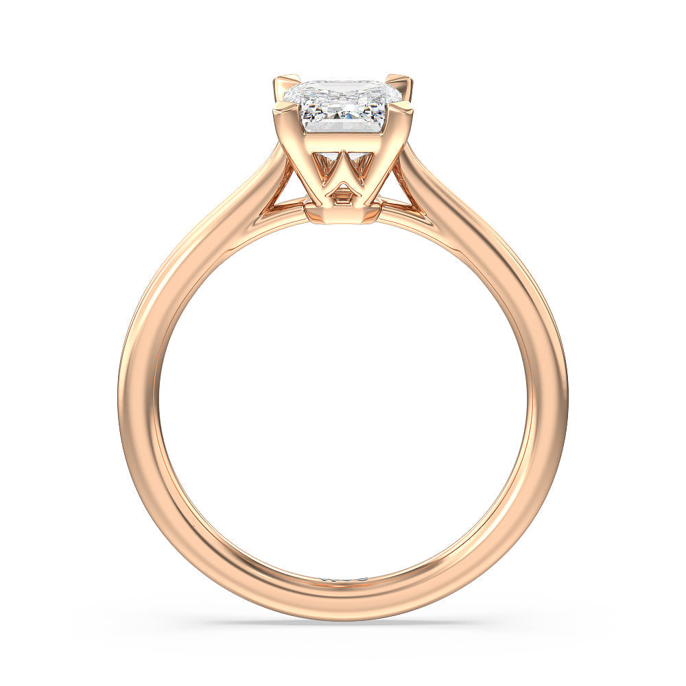 Grooved Taper Cathedral Solitaire Engagement Ring with Emerald Cut Diamond in 14KT Rose Gold view 2
