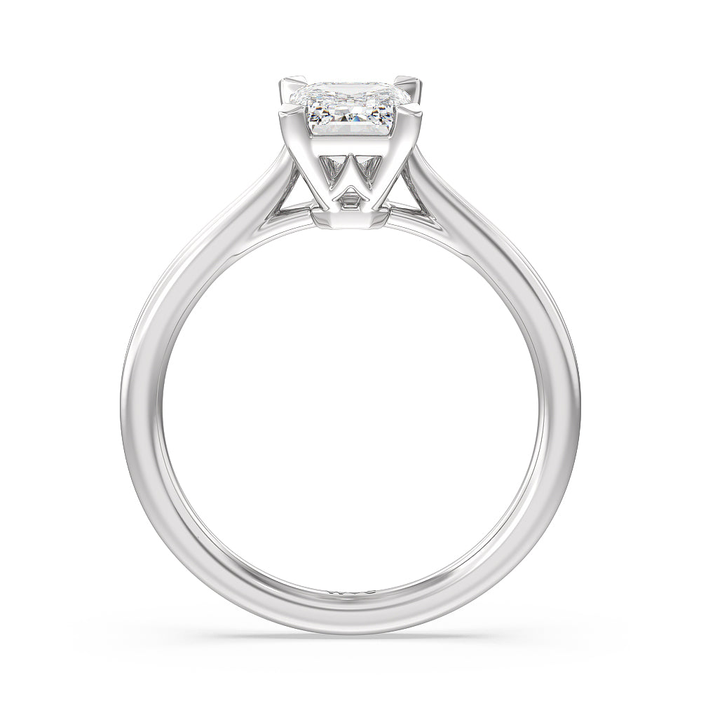 Grooved Taper Cathedral Solitaire Engagement Ring with Emerald Cut Diamond in 14KT Platinum view 2

