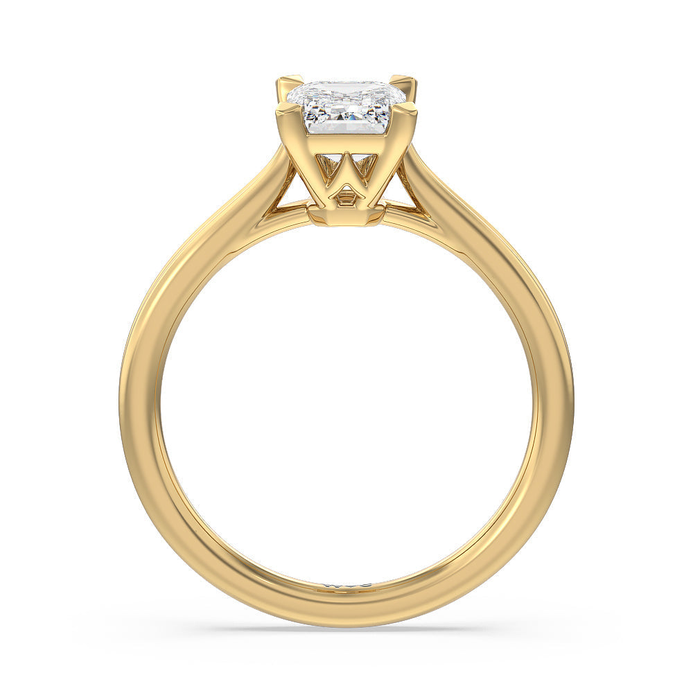 Grooved Taper Cathedral Solitaire Engagement Ring with Emerald Cut Diamond in 14KT Yellow Gold view 2
