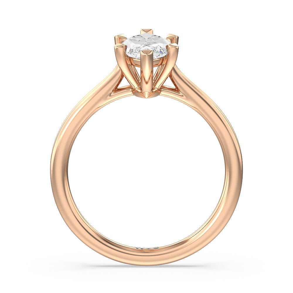 Grooved Taper Cathedral Solitaire Engagement Ring with Marquise Cut Diamond in 14KT Rose Gold view 2
