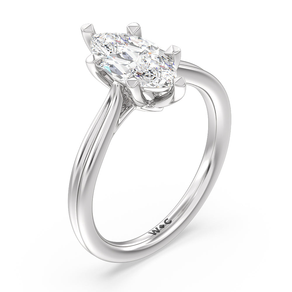 Grooved Taper Cathedral Solitaire Engagement Ring with Marquise Cut Diamond in 14KT Platinum view 3

