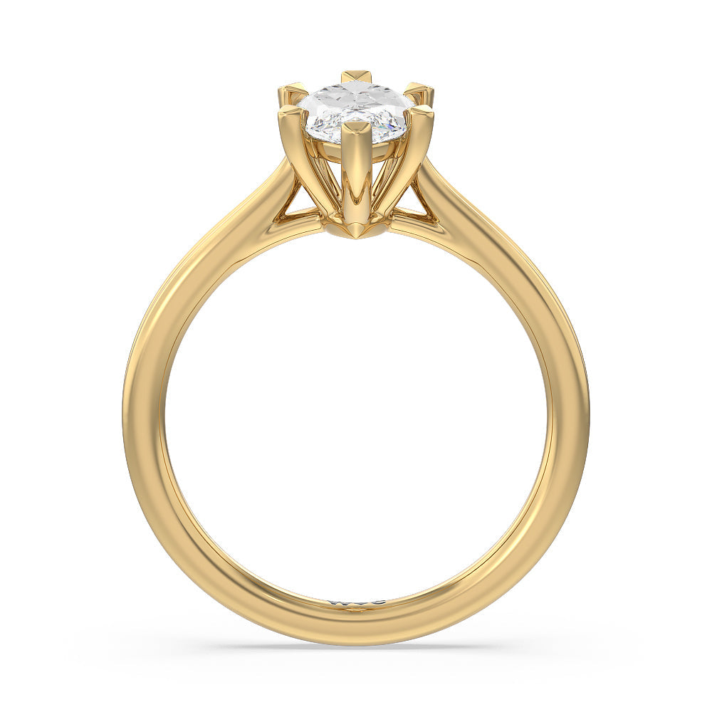 Grooved Taper Cathedral Solitaire Engagement Ring with Marquise Cut Diamond in 14KT Yellow Gold view 2
