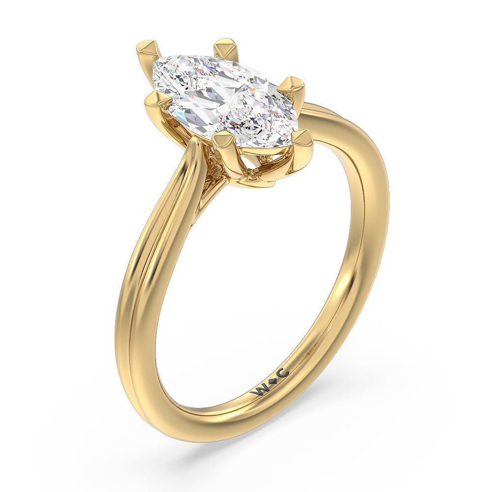 Grooved Taper Cathedral Solitaire Engagement Ring with Marquise Cut Diamond in 14KT Yellow Gold view 3
