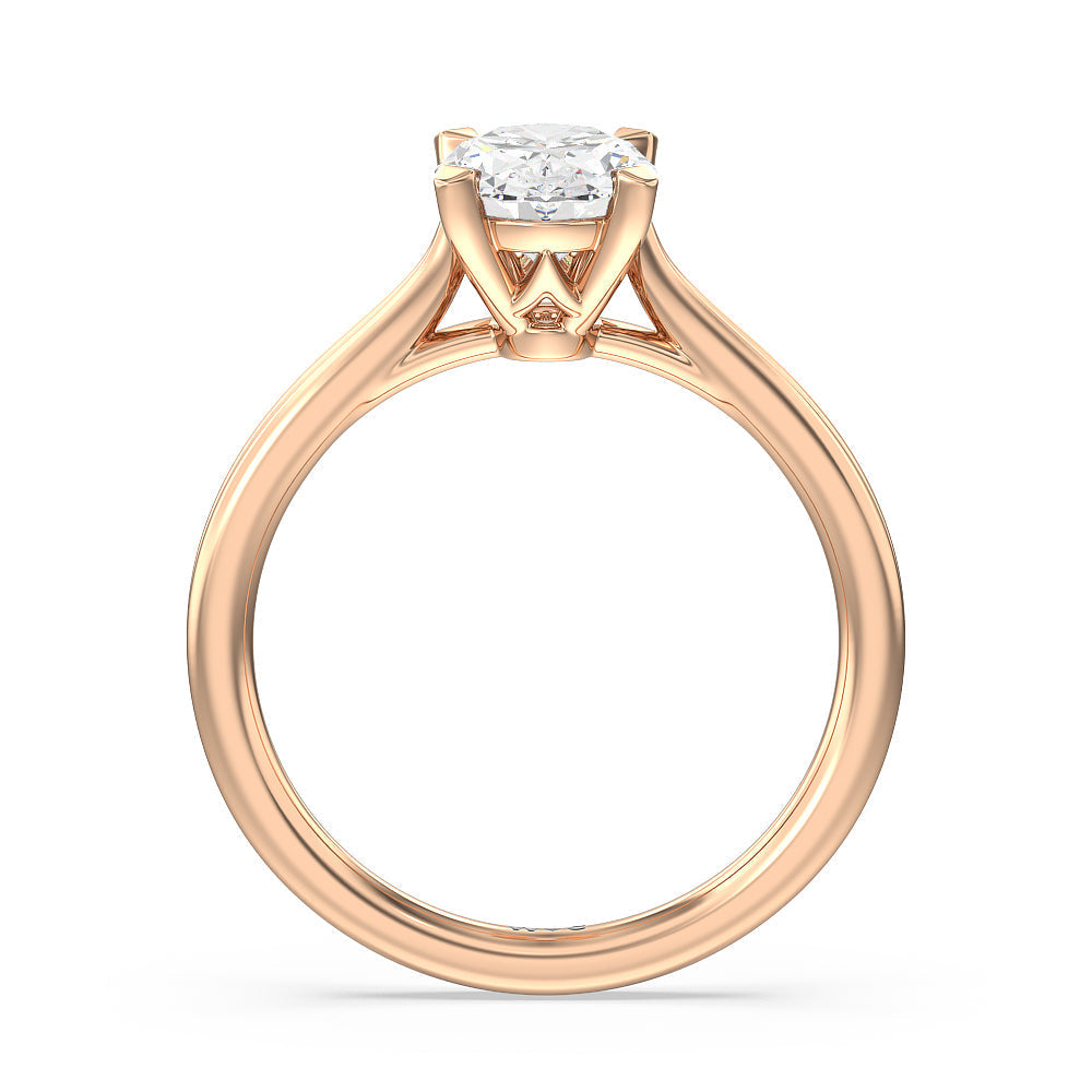 Grooved Taper Cathedral Solitaire Engagement Ring with Oval Cut Diamond in 14KT Rose Gold view 2
