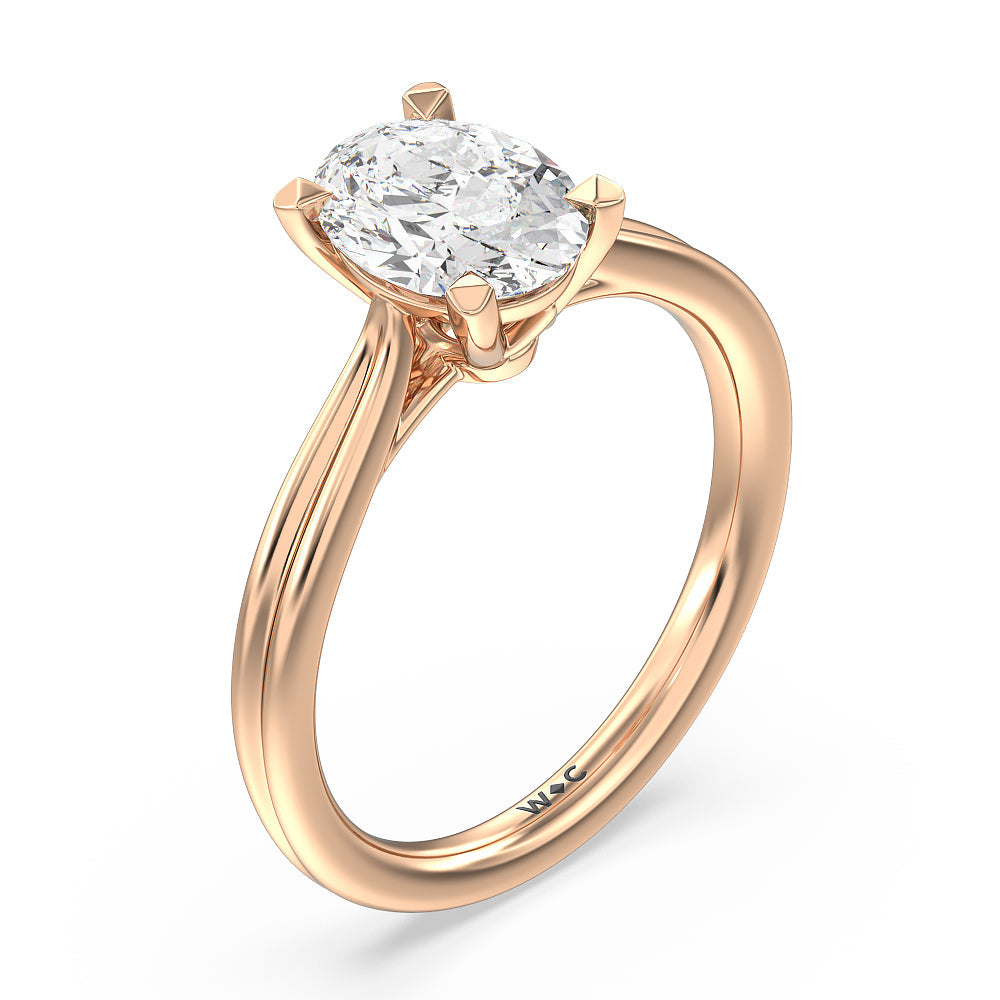 Grooved Taper Cathedral Solitaire Engagement Ring with Oval Cut Diamond in 14KT Rose Gold view 3
