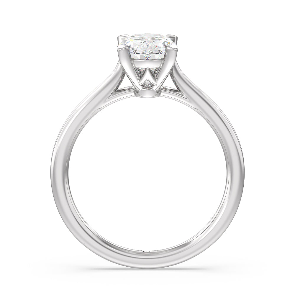 Grooved Taper Cathedral Solitaire Engagement Ring with Oval Cut Diamond in 14KT Platinum view 2
