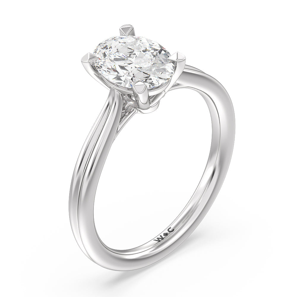 Grooved Taper Cathedral Solitaire Engagement Ring with Oval Cut Diamond in 14KT Platinum view 3
