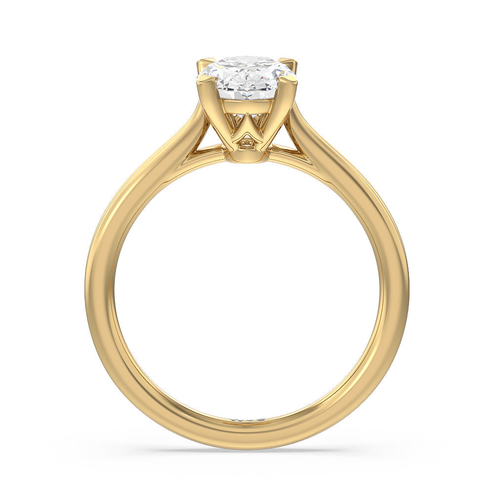 Oval Cut Grooved Taper Cathedral Solitaire Engagement Ring with Lab Grown Diamond in 14KT Yellow Gold view 2
