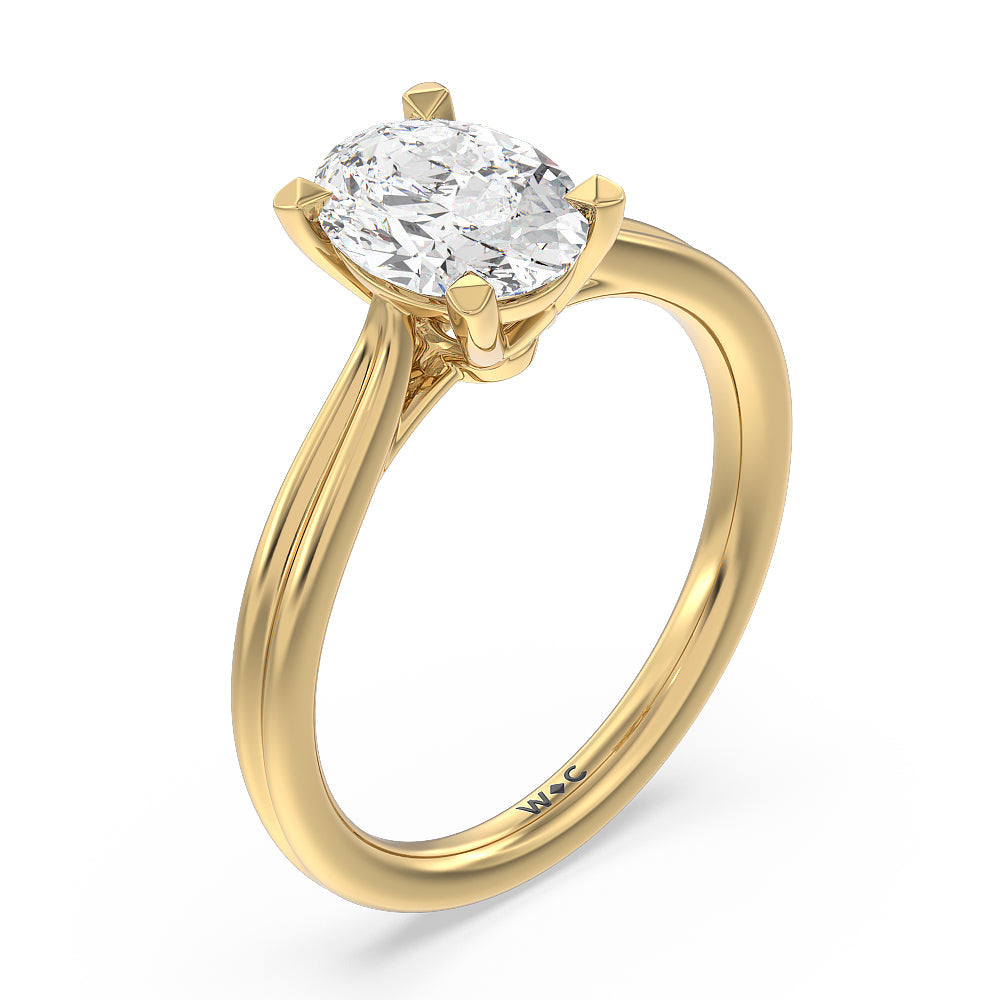 Grooved Taper Cathedral Solitaire Engagement Ring with Oval Cut Diamond in 14KT Yellow Gold view 3
