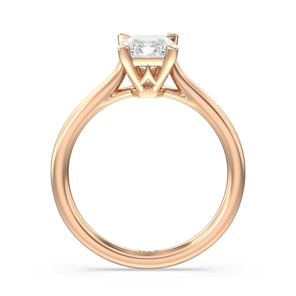 Grooved Taper Cathedral Solitaire Engagement Ring with Radiant Cut Diamond in 14KT Rose Gold view 2
