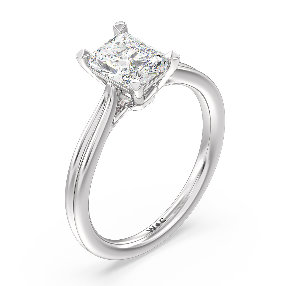 Grooved Taper Cathedral Solitaire Engagement Ring with Radiant Cut Diamond in 14KT Platinum view 3
