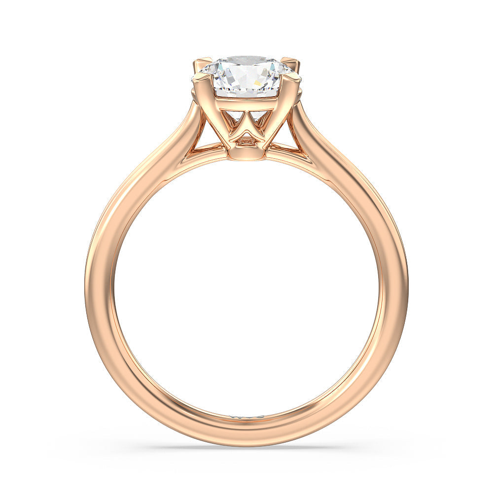 Grooved Taper Cathedral Solitaire Engagement Ring with Round Cut Diamond in 14KT Rose Gold view 2
