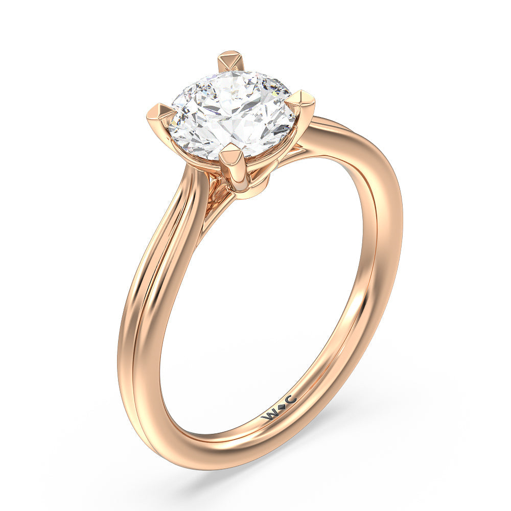 Grooved Taper Cathedral Solitaire Engagement Ring with Round Cut Diamond in 14KT Rose Gold view 3
