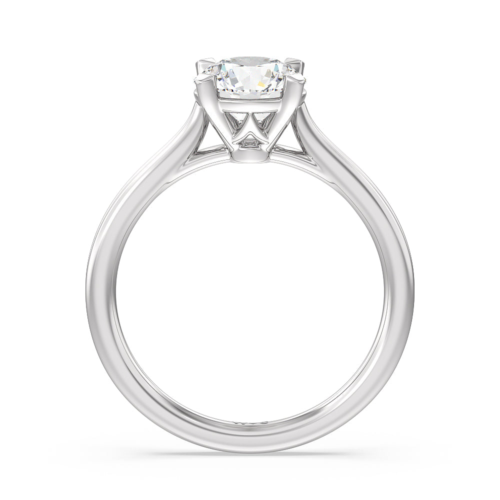 Grooved Taper Cathedral Solitaire Engagement Ring with Round Cut Diamond in 14KT Platinum view 2
