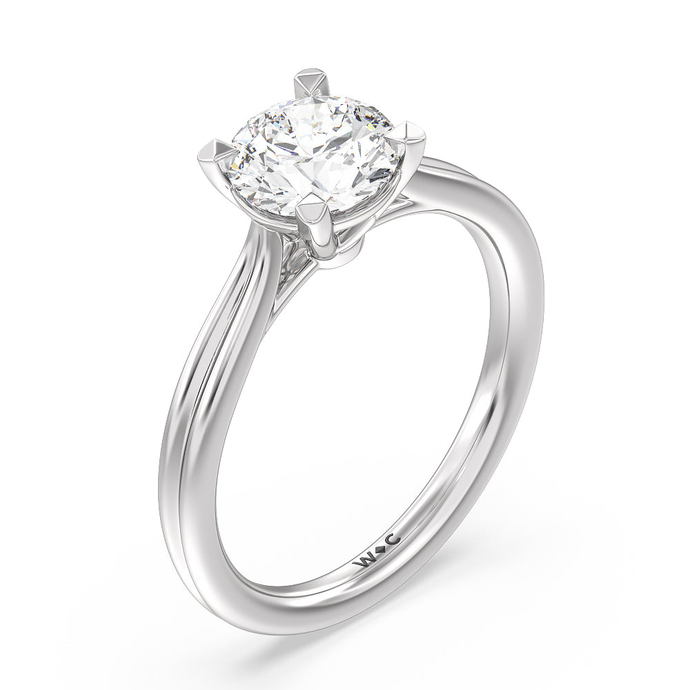Grooved Taper Cathedral Solitaire Engagement Ring with Round Cut Diamond in 14KT Platinum view 3
