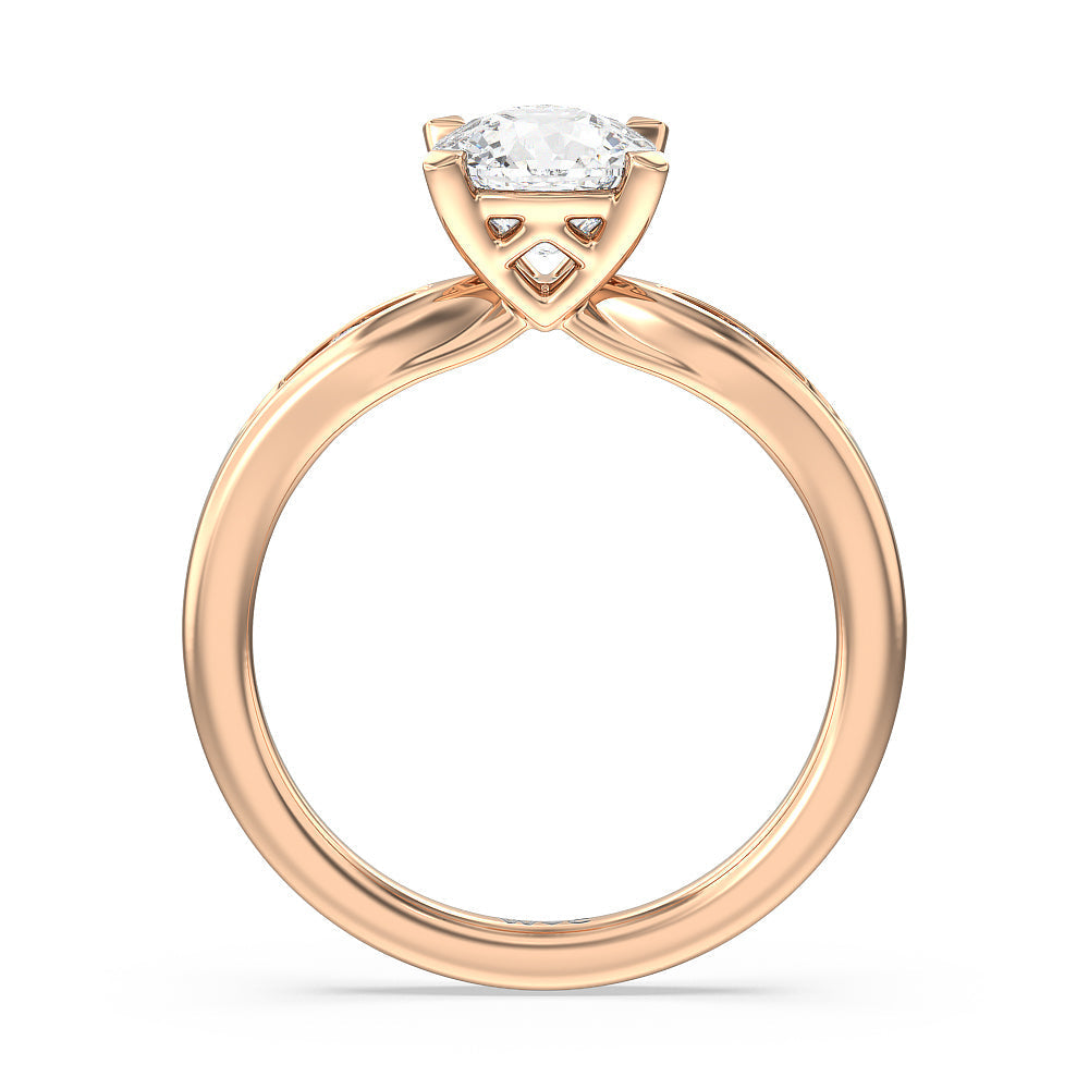 Cushion Cut Petite Channel Set Engagement Ring with Lab Grown Diamond in 14KT Rose Gold view 2
