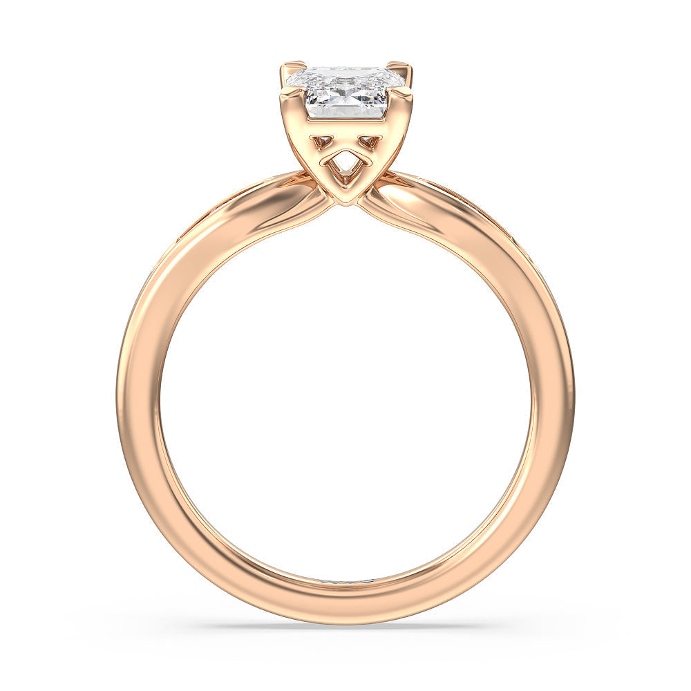 Emerald Cut Petite Channel Set Engagement Ring with Lab Grown Diamond in 14KT Rose Gold view 2
