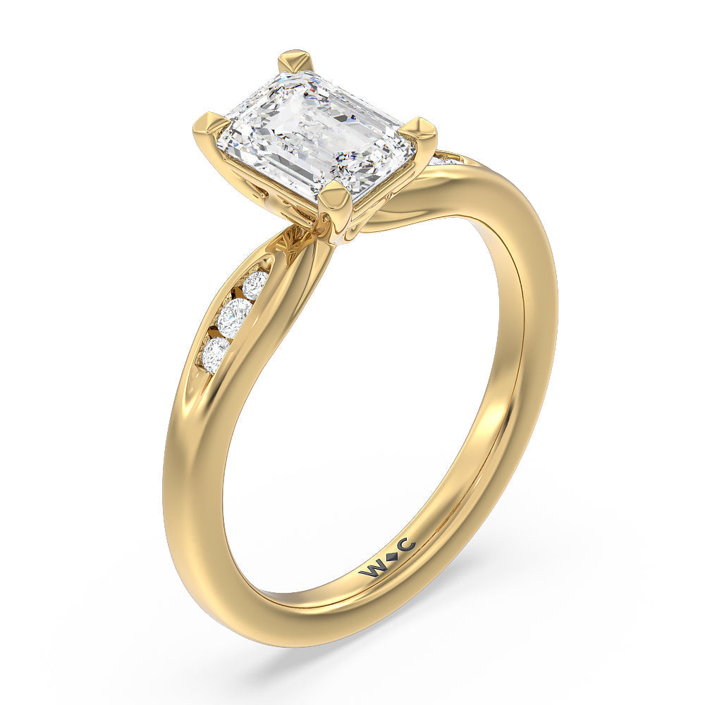 Emerald Cut Petite Channel Set Engagement Ring with Lab Grown Diamond in 14KT Yellow Gold view 3
