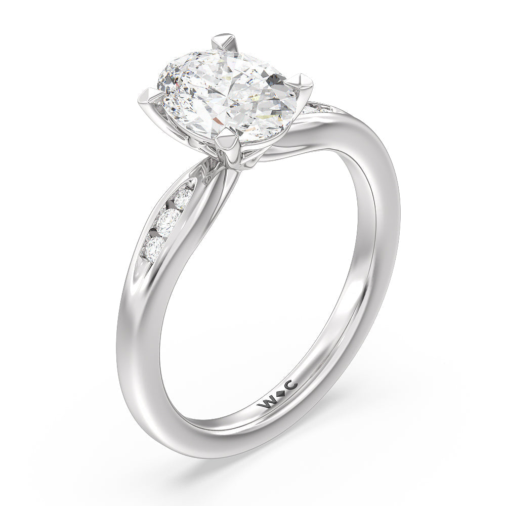 Oval Cut Petite Channel Set Engagement Ring with Lab Grown Diamond in 14KT Platinum view 3
