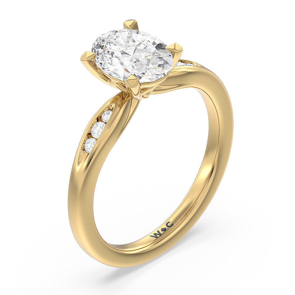 Oval Cut Petite Channel Set Engagement Ring with Lab Grown Diamond in 14KT Yellow Gold view 3
