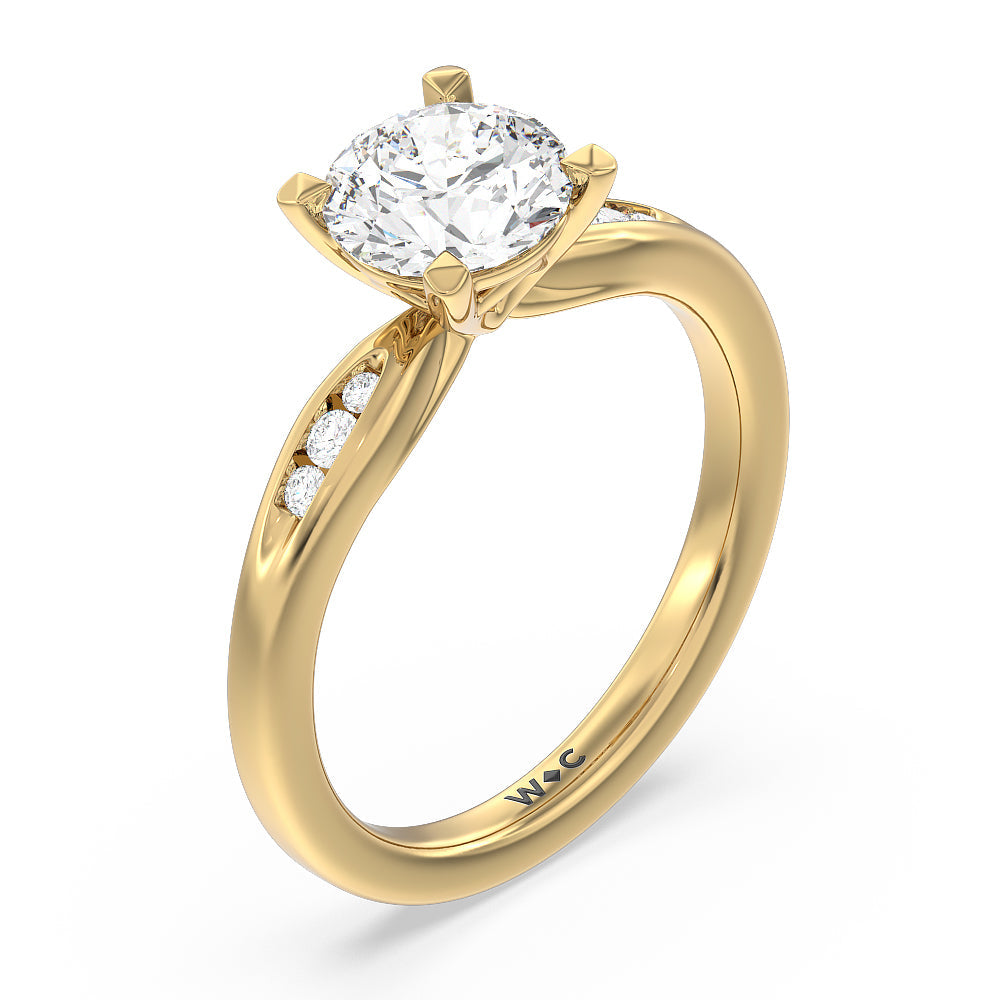 Round Cut Petite Channel Set Engagement Ring with Lab Grown Diamond in 14KT Yellow Gold view 3
