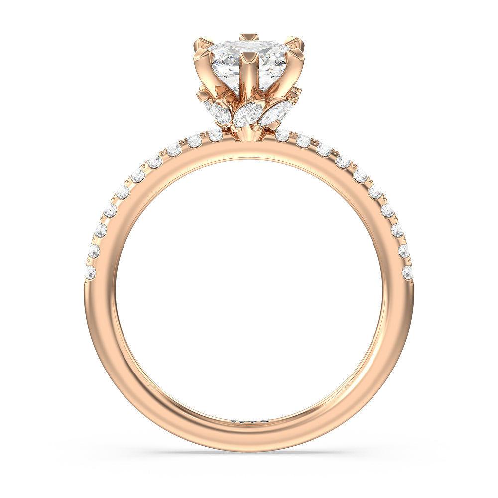 Cushion Cut Marquise Hidden Halo Engagement Ring with Lab Grown Diamond in 14KT Rose Gold view 2
