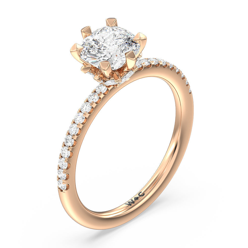 Cushion Cut Marquise Hidden Halo Engagement Ring with Lab Grown Diamond in 14KT Rose Gold view 3
