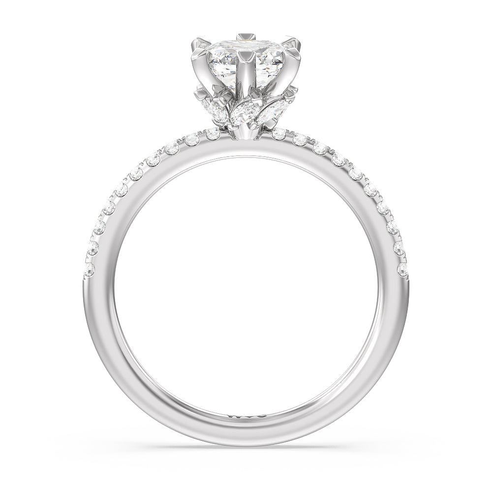 Cushion Cut Marquise Hidden Halo Engagement Ring with Lab Grown Diamond in 14KT Platinum view 2
