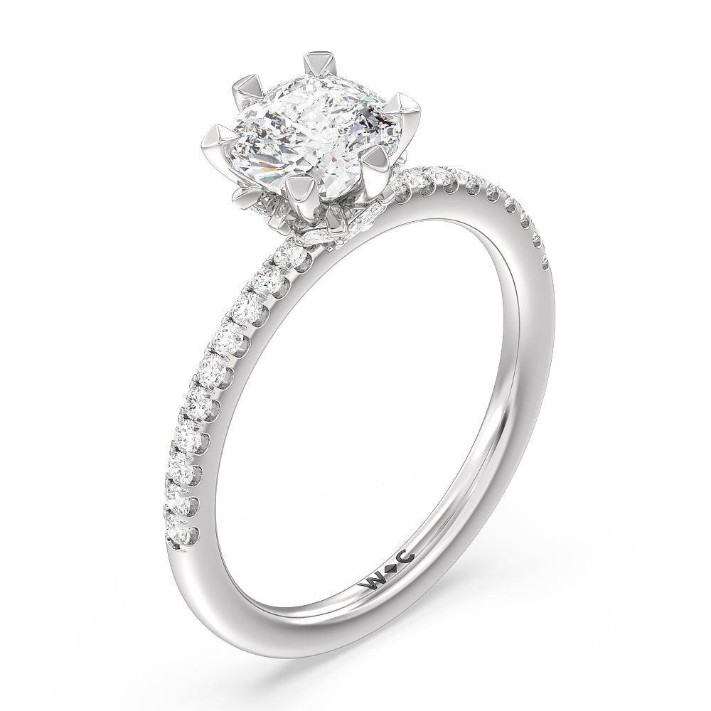 Cushion Cut Marquise Hidden Halo Engagement Ring with Lab Grown Diamond in 14KT Platinum view 3

