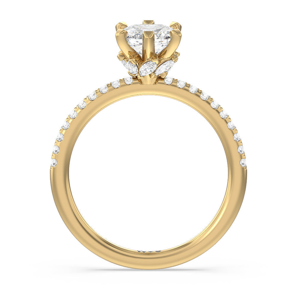 Cushion Cut Marquise Hidden Halo Engagement Ring with Lab Grown Diamond in 14KT Yellow Gold view 2
