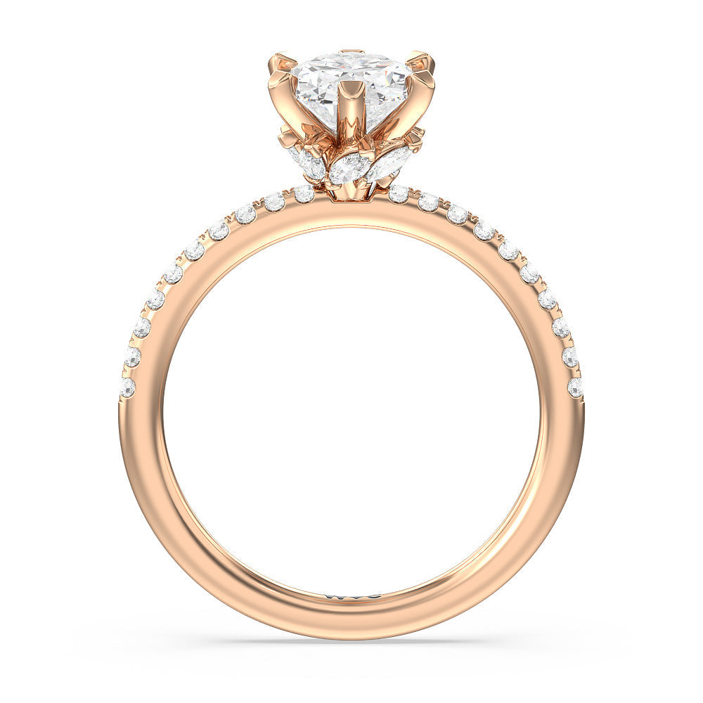 Oval Cut Marquise Hidden Halo Engagement Ring with Lab Grown Diamond in 14KT Rose Gold view 2
