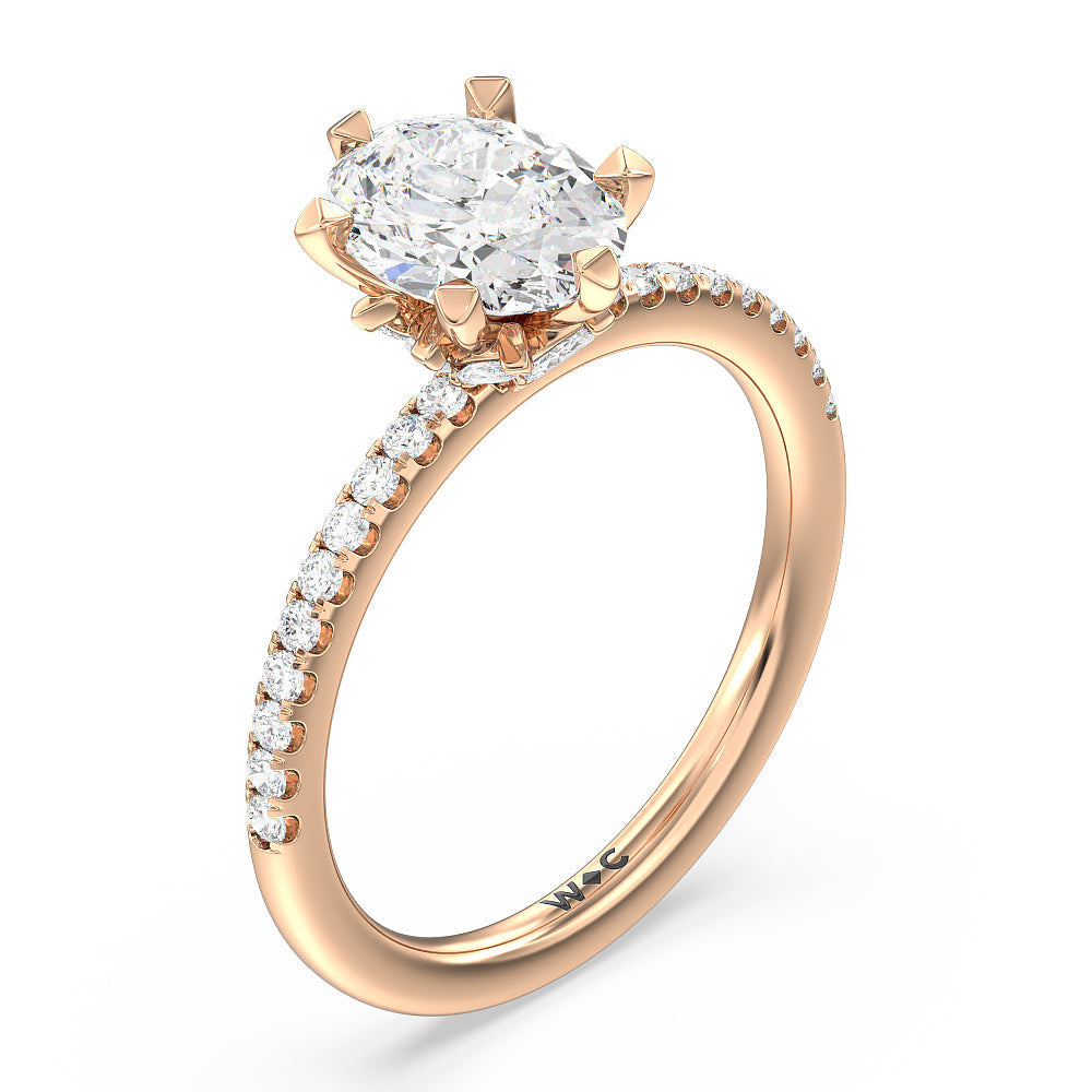 Oval Cut Marquise Hidden Halo Engagement Ring with Lab Grown Diamond in 14KT Rose Gold view 3
