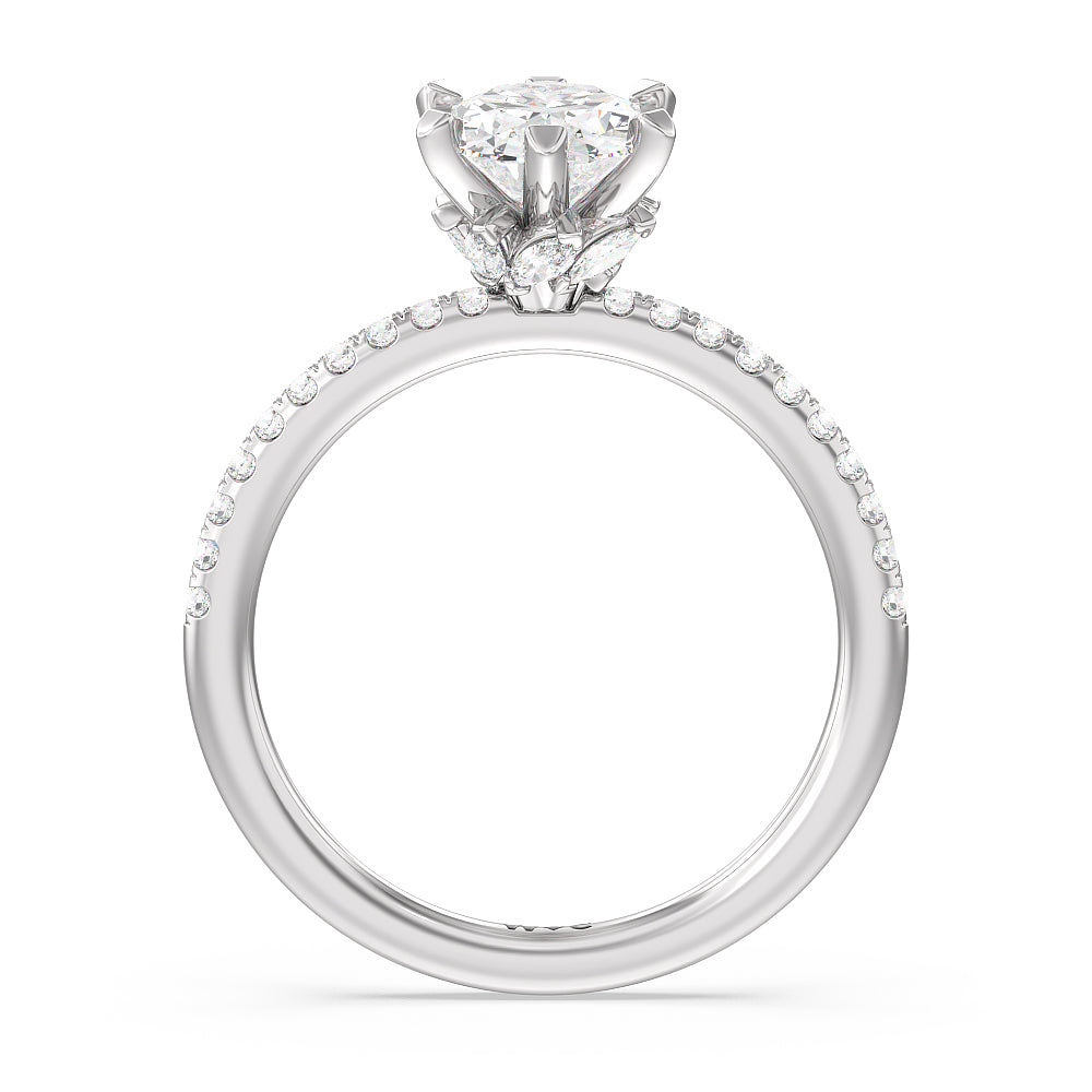 Oval Cut Marquise Hidden Halo Engagement Ring with Lab Grown Diamond in 14KT Platinum view 2

