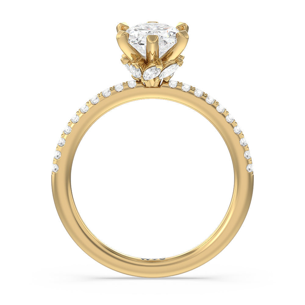 Oval Cut Marquise Hidden Halo Engagement Ring with Lab Grown Diamond in 14KT Yellow Gold view 2
