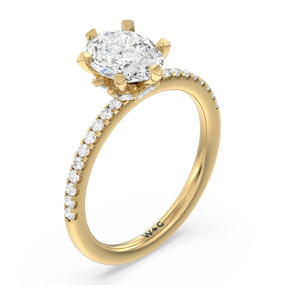 Oval Cut Marquise Hidden Halo Engagement Ring with Lab Grown Diamond in 14KT Yellow Gold view 3
