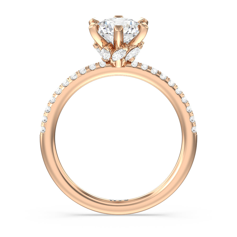 Round Cut Marquise Hidden Halo Engagement Ring with Lab Grown Diamond in 14KT Rose Gold view 2
