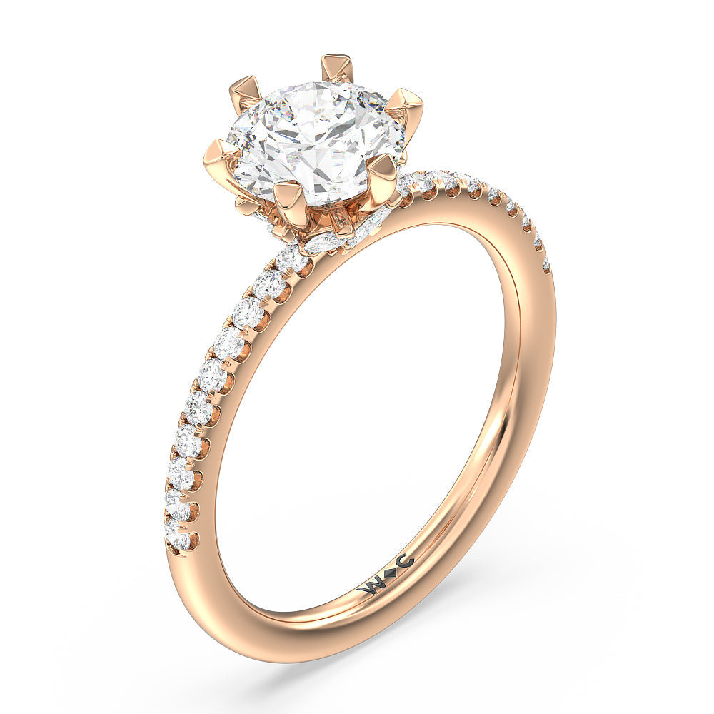 Round Cut Marquise Hidden Halo Engagement Ring with Lab Grown Diamond in 14KT Rose Gold view 3
