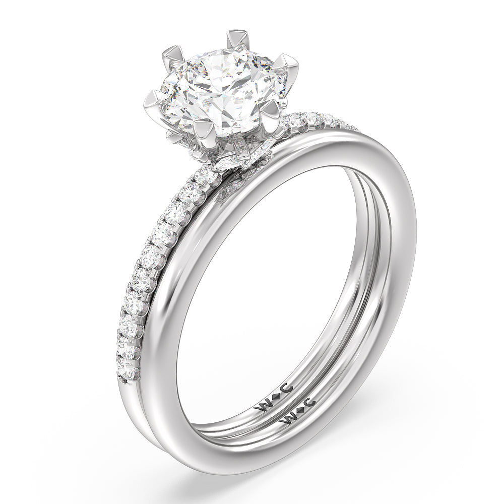 Round Cut Marquise Hidden Halo Engagement Ring with Lab Grown Diamond in 14KT Platinum view 4
