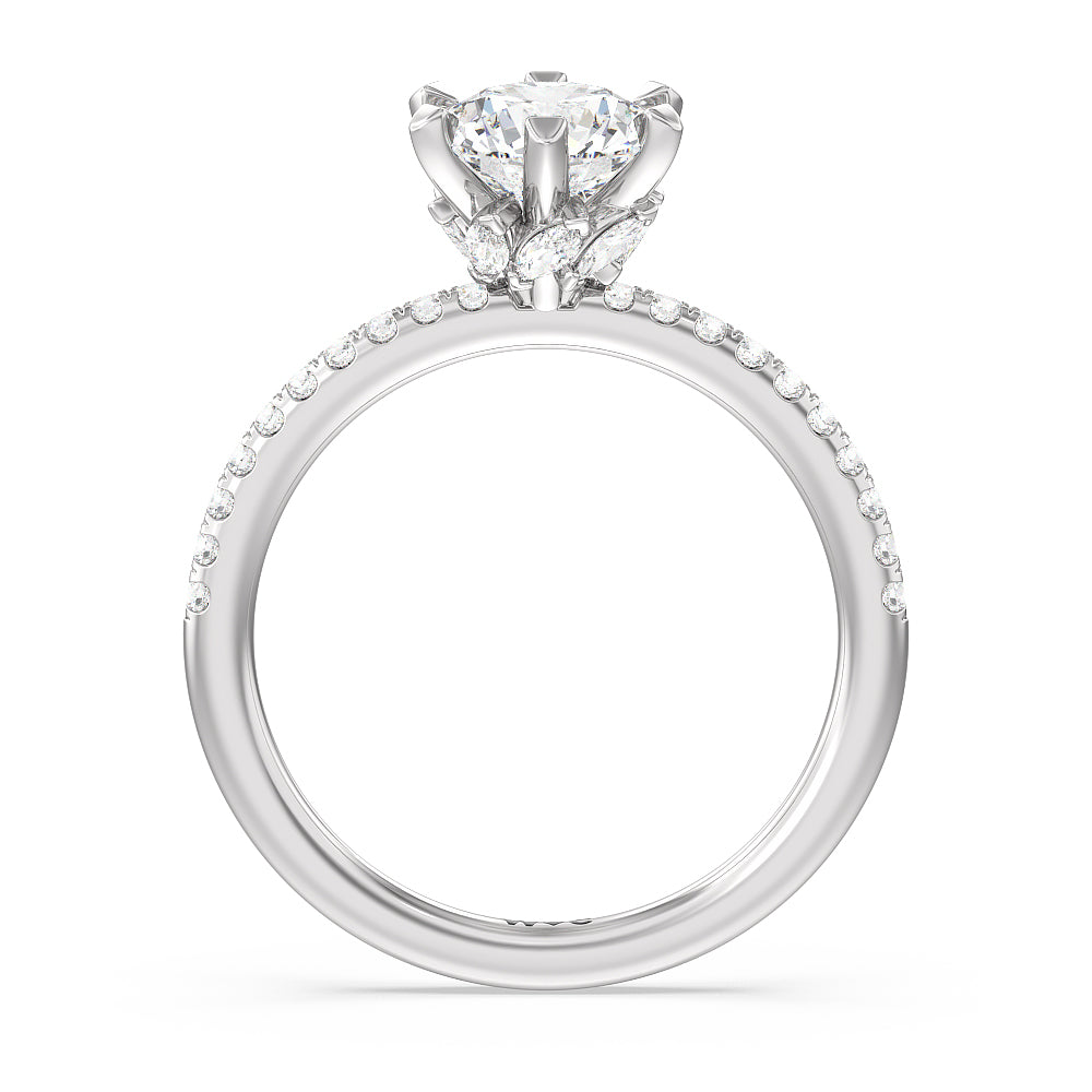 Round Cut Marquise Hidden Halo Engagement Ring with Lab Grown Diamond in 14KT Platinum view 2
