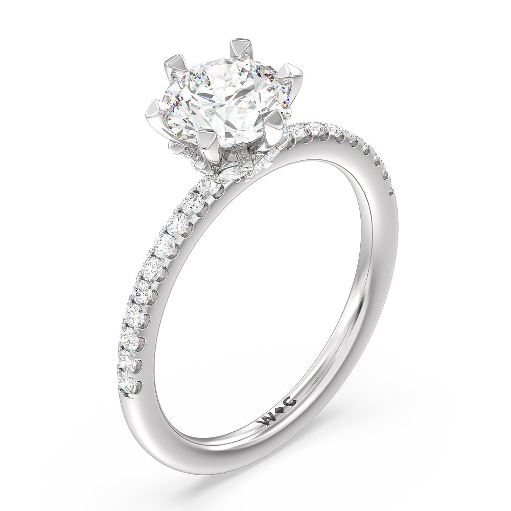 Round Cut Marquise Hidden Halo Engagement Ring with Lab Grown Diamond in 14KT Platinum view 3
